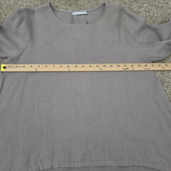 Bryan Walker Women’s Linen Flare Sleeve Blouse Taupe Sz S Minimalist Boho Resort - Picture 11 of 13